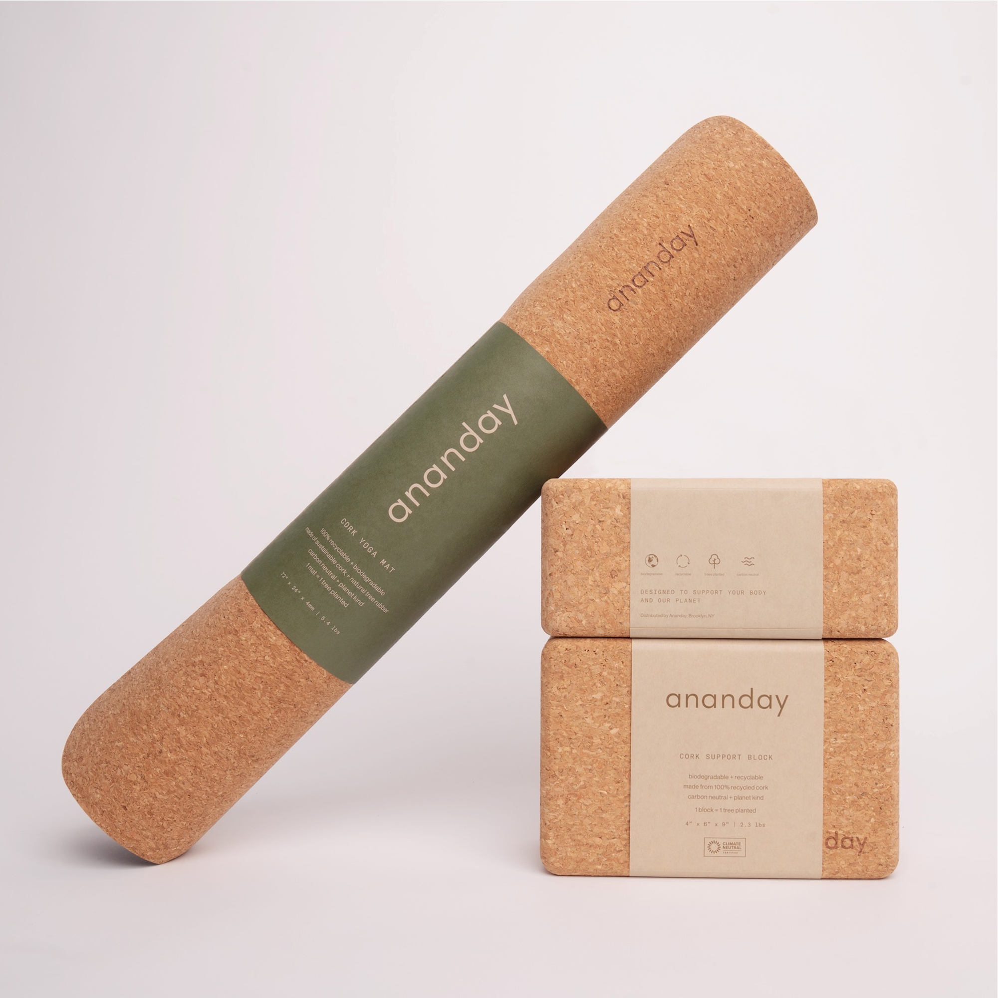 natural tree rubber yoga mat Cork Yoga Mat + Block Set – Ananday